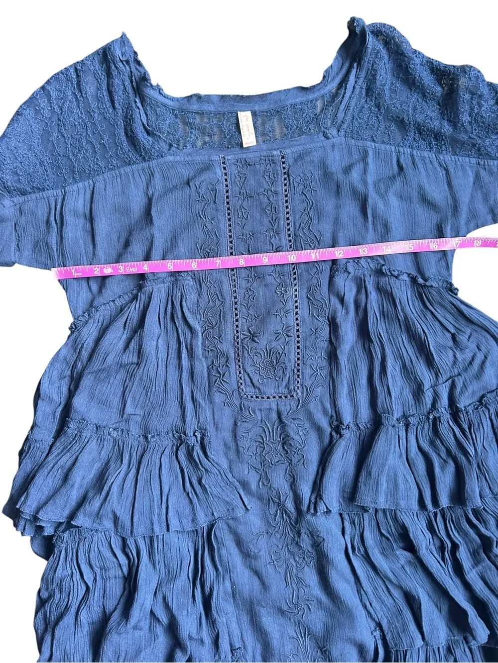 Free‎ People Sunbeam Navy Blue Lace Tiered Mini Dress Size XS